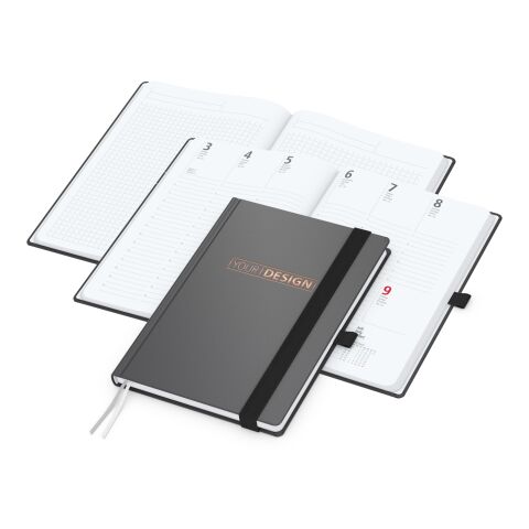 Wochenkalender vorne + Notizen hinten Vision-Hybrid Kunstleder-Hardcover A5 Anthrazit | DIN A5 | Kupferprägung | Kupferprägung inkl.