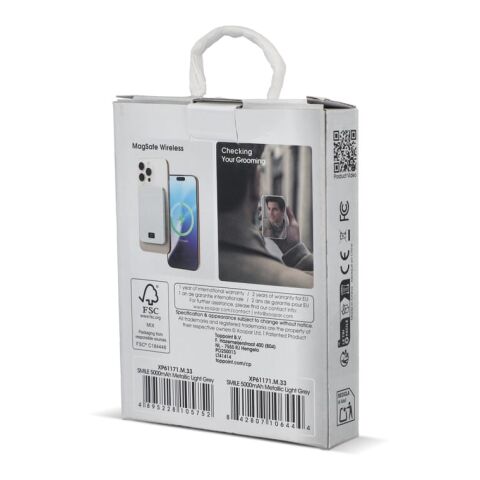 Xoopar Smile Wireless Mirror Powerbank Kompatibel mit MagSafe 5000mAh Hellgrau | ohne Werbeanbringung | Nicht verfügbar | Nicht verfügbar