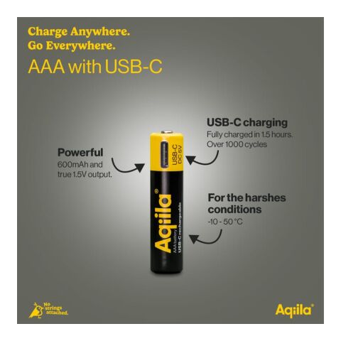 Aqiila Wiederaufladbare USB-C-Batterien AAA 600 mAh, 4er-Pack schwarz | ohne Werbeanbringung | Nicht verfügbar | Nicht verfügbar