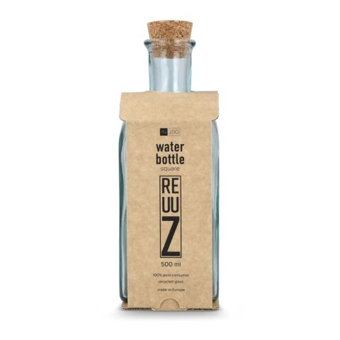 InSideOut Square Recycelte Glaswasserflasche ReuuZ mit Korkverschluss 500ml Transparent | ohne Werbeanbringung | Nicht verfügbar | Nicht verfügbar