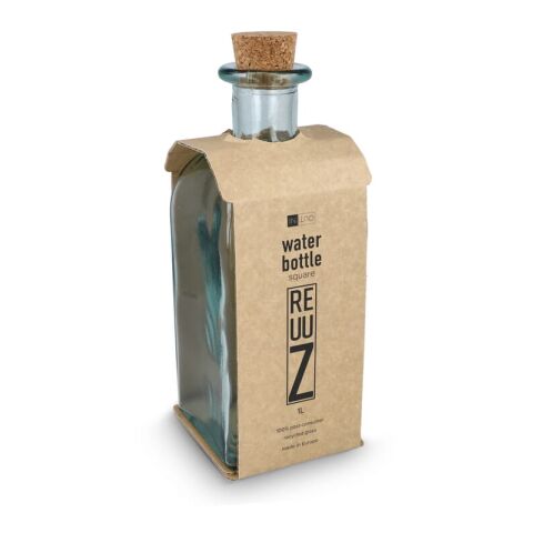 InSideOut Square Recycelte Glaswasserflasche ReuuZ mit Korkverschluss 1 l Transparent | ohne Werbeanbringung | Nicht verfügbar | Nicht verfügbar