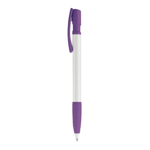 Kugelschreiber Nash Hardcolour mit Gummigriff Weiss-Transparent Violett | 1-farbiger Siebdruck | 90° vom Clip | 33 mm x 25 mm | Nicht verfügbar