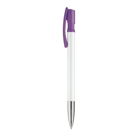 Kugelschreiber Nash Hardcolour mit Metallspitze Weiss-Transparent Violett | 1-farbiger Tampondruck | 90° vom Clip | 42 mm x 8 mm | Nicht verfügbar