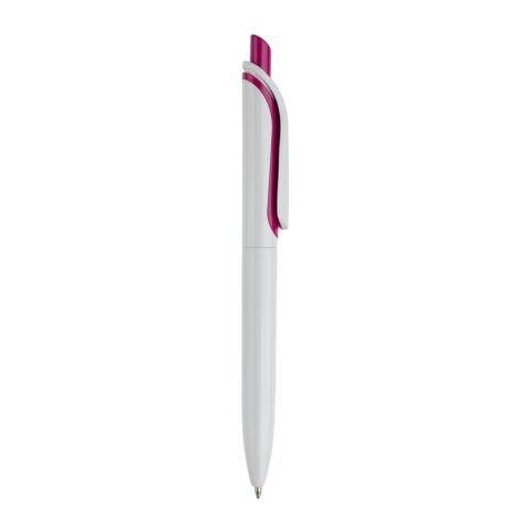 Kugelschreiber Modell Click Shadow - Hergestellt in Deutschland Weiss-Dunkelrosé | 1-farbiger Siebdruck | in Verlängerung vom Clip | 40 mm x 25 mm | Nicht verfügbar