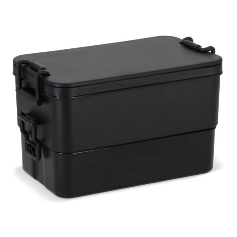 Doppelte Lunchbox mit Besteck schwarz | ohne Werbeanbringung | Nicht verfügbar | Nicht verfügbar