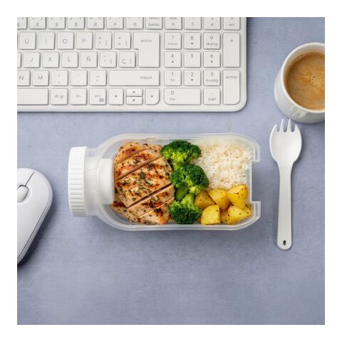 All-in-One-Lunchbox mit Soßenfach und Löffel-Gabel Weiss