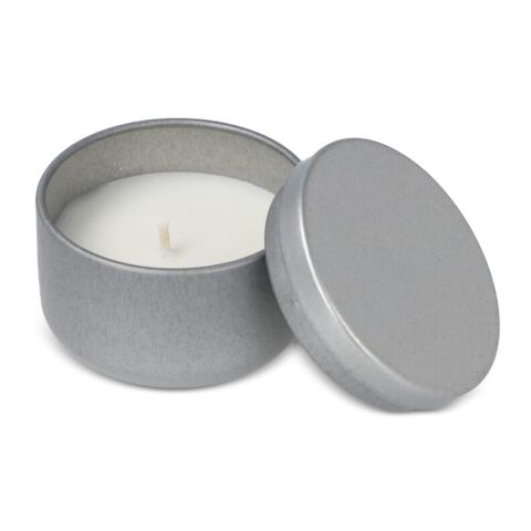 Asana unparfümierte Kerze auf Pflanzenbasis in recycelter Dose Silber | ohne Werbeanbringung | Nicht verfügbar | Nicht verfügbar