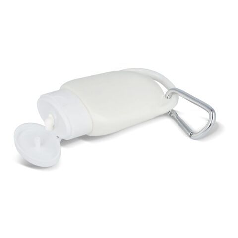 Sonnenschutzlotion mit Karabiner SPF30 aus recyceltem Material Weiss | ohne Werbeanbringung | Nicht verfügbar | Nicht verfügbar