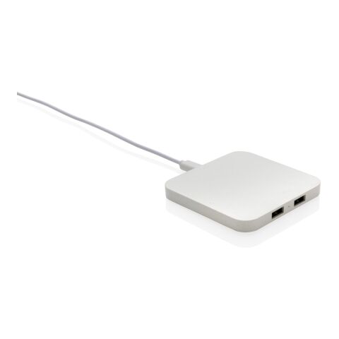 10W Wireless Charger aus RSC Recycled Kunststoff mit Dual-USB weiß | ohne Werbeanbringung | Nicht verfügbar | Nicht verfügbar