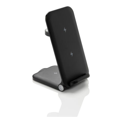 Powerpal 3-in-1 15W-Ladegerät aus RCS recyceltem Kunststoff schwarz | ohne Werbeanbringung | Nicht verfügbar | Nicht verfügbar