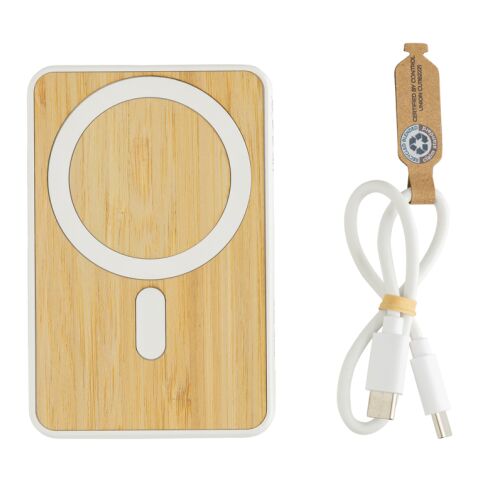 Zen 5000mAh 5W magnetische Bambus-Powerbank aus RCS rPlastik weiß | ohne Werbeanbringung | Nicht verfügbar | Nicht verfügbar