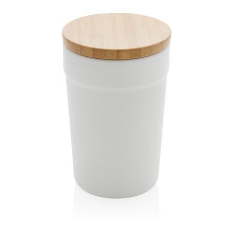 GRS Recycelt PP-Becher mit FSC®-Bambusdeckel weiß | ohne Werbeanbringung | Nicht verfügbar | Nicht verfügbar