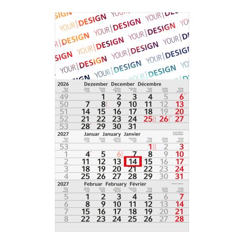 3-Monatskalender Einblatt Budget 3 RECYCLING Schrift modern Rot | 300 × 490 mm | 4C-Quality