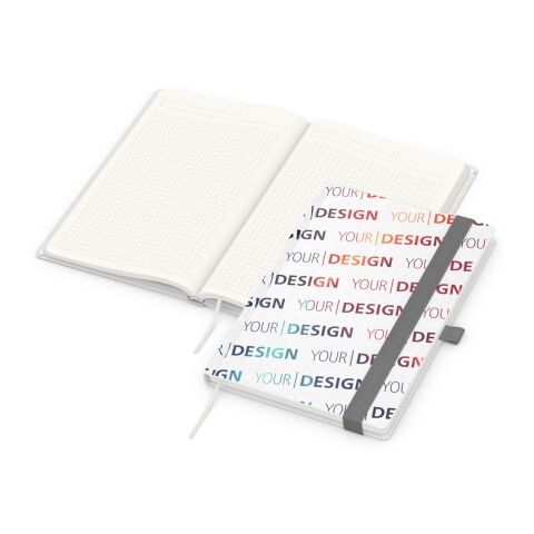 Notizbuch Match-Book RECYCLING Hardcover individuell bedruckt Silber | DIN A5 | ohne Werbeanbringung | recyceltes Naturpapier | Winkelkaro