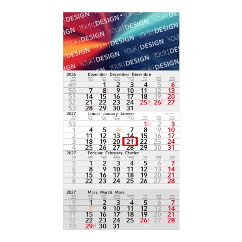 4-Monatskalender Einblatt Budget 4 EXPRESS Schrift modern Hellgrau | 300 × 560 mm | ohne Werbeanbringung