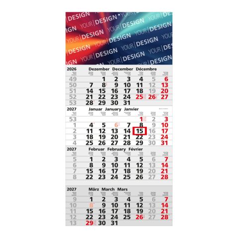 4-Monatskalender Einblatt Mega 4 Post A EXPRESS postoptimiert Hellgrau | 300 × 600 mm | ohne Werbeanbringung