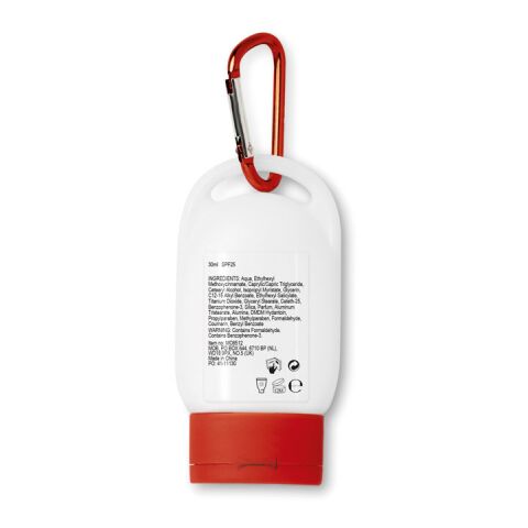 Sonnencreme mit Karabiner rot | ohne Werbeanbringung | Nicht verfügbar | Nicht verfügbar | Nicht verfügbar