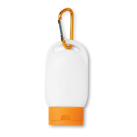 Sonnencreme mit Karabiner orange | ohne Werbeanbringung | Nicht verfügbar | Nicht verfügbar | Nicht verfügbar