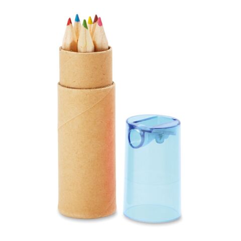 6-teiliges Buntstifte-Set mit Anspitzer transparent blau | ohne Werbeanbringung | Nicht verfügbar | Nicht verfügbar | Nicht verfügbar