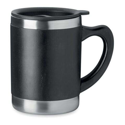 Doppelwandiger Trinkbecher mit Bambus-Finish 300 ml schwarz | ohne Werbeanbringung | Nicht verfügbar | Nicht verfügbar