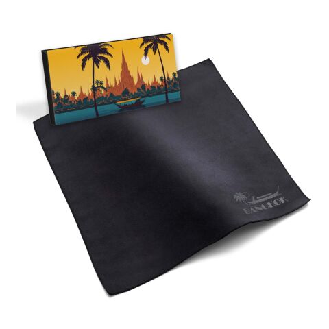 Microfaser-Prägetuch in Faltschachtel, All-Inclusive-Paket schwarz | ohne Werbeanbringung