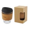 Lidan 360 ml Becher aus Borosilikatglas mit Korkgriff und Silikondeckel schwarz