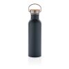 Moderne Stainless-Steel Flasche mit Bambusdeckel blau | ohne Werbeanbringung | Nicht verfügbar | Nicht verfügbar