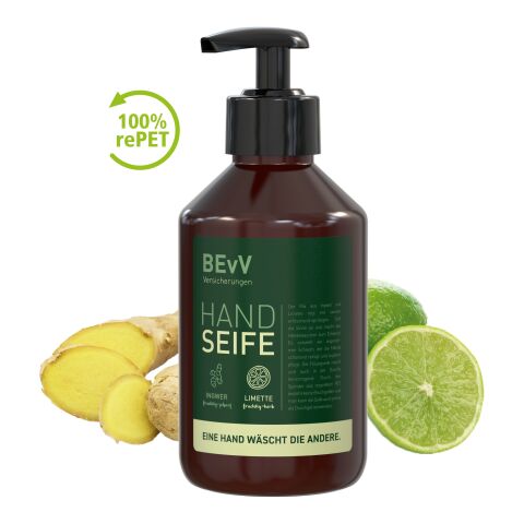 250 ml Spender - Flüssigseife Ingwer-Limette - Body Label Braun | ohne Werbeanbringung
