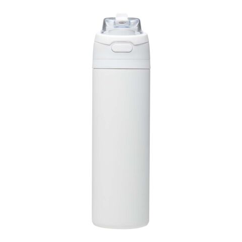 Theron 800 ml RCS Trinkflasche aus recyceltem, einwandigem Edelstahl mit Multifunktionsdeckel und Klappstrohhalm weiß
