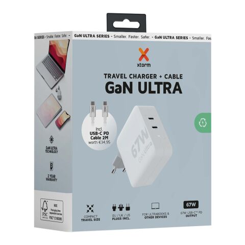 Xtorm XVC2067 GaN Ultra 67 W Reiseadapter mit 100 W USB-C PD-Kabel Standard | Weiß | ohne Werbeanbringung | Nicht verfügbar | Nicht verfügbar