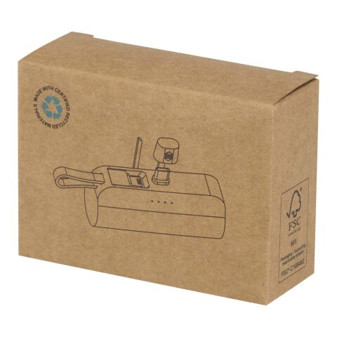 Alnair 10 W 5000 mAh Typ C Powerbank aus recyceltem Kunststoff mit integriertem Klappständer und 2 in 1 Kabel Standard | weiss | ohne Werbeanbringung | Nicht verfügbar | Nicht verfügbar