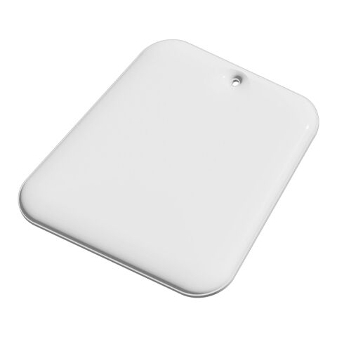 RFX™ Trapezförmiger reflektierender TPU-Aufhänger weiß | 1-farbiger Siebdruck | Rückseite | 64 mm x 64 mm