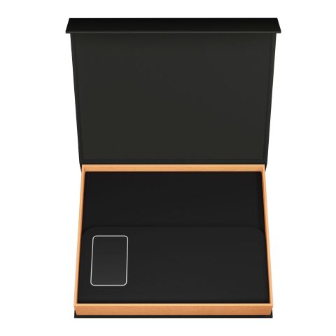 SCX.design O18 A5 Notizbuch mit kabelloser 5W Powerbank mit 4000 mAh und Leuchtlogo schwarz | ohne Werbeanbringung | Nicht verfügbar | Nicht verfügbar