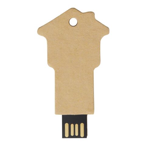 Haus USB-Stick 2.0 aus recyceltem Papier Kraftpapier | 1 GB | 1-farbiger Tampondruck | Vorderseite | 36 mm x 14 mm