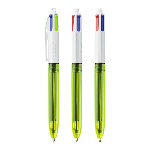 BIC® 4 Colours Fluo Kugelschreiber Gelb | 1-farbiger Siebdruck | Schaft-Rechts vom Clip | 30.00 mm x 43.00 mm