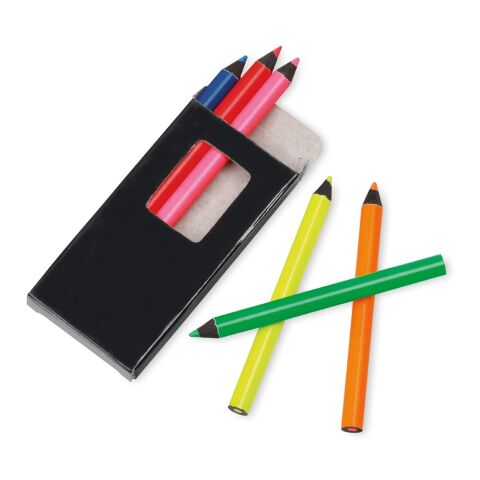 MEMLING. Bleistiftbox mit 6 Buntstiften schwarz | ohne Werbeanbringung | Nicht verfügbar | Nicht verfügbar | Nicht verfügbar
