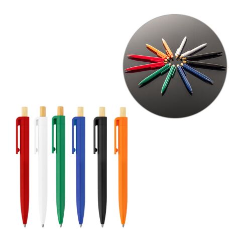 ZARA. Kugelschreiber aus recyceltem ABS (100% rABS) mit Bambusdruckknopf Schwarz | ohne Werbeanbringung