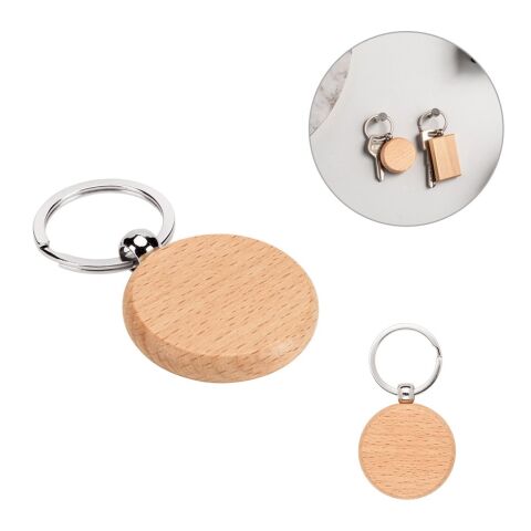 STEWIE ROUND. Runder Schlüsselanhänger aus Buchenholz Beige | ohne Werbeanbringung