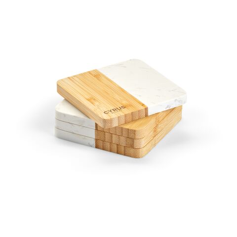 Kahlo Untersetzer aus Marmor und Bambus. Set mit 4 Stück Natur | ohne Werbeanbringung | Nicht verfügbar | Nicht verfügbar | Nicht verfügbar