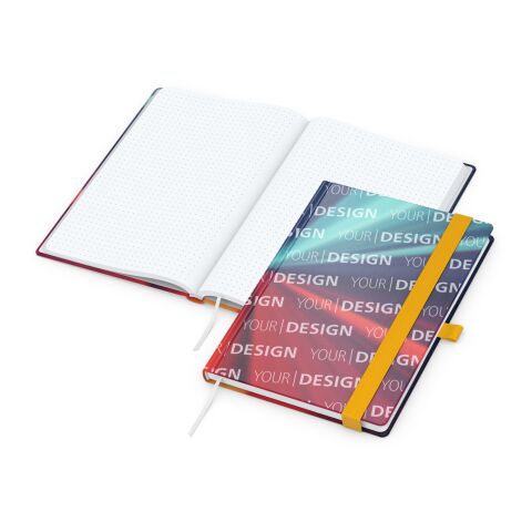 Notizbuch Match-Book Papier-Hardcover individuell bedruckt Gelb | DIN A5 | ohne Werbeanbringung | matt | Hochweiß/Punktraster
