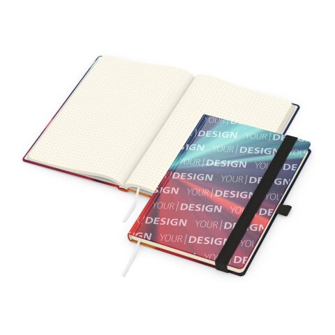Notizbuch Match-Book Papier-Hardcover individuell bedruckt Schwarz | DIN A5 | ohne Werbeanbringung | glänzend | Cremefarben/Punktraster