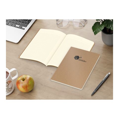Notizbuch Copy-Book Seiten cremefarben Naturkarton-Softcover farbig Braun | DIN A5 | ohne Werbeanbringung | Winkelkaro | Prägung schwarz inkl.