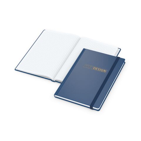 Notizbuch Hardcover Easy-Book Vollkaro Gummiband schmal A5 Dunkelblau | DIN A5 | ohne Werbeanbringung | Goldprägung inkl.