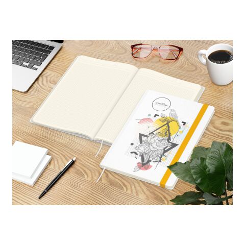 Notizbuch Match-Book Naturpapier-Hardcover individuell bedruckt Gelb | DIN A4 | ohne Werbeanbringung | Weiß | Cremefarben/Winkelkaro