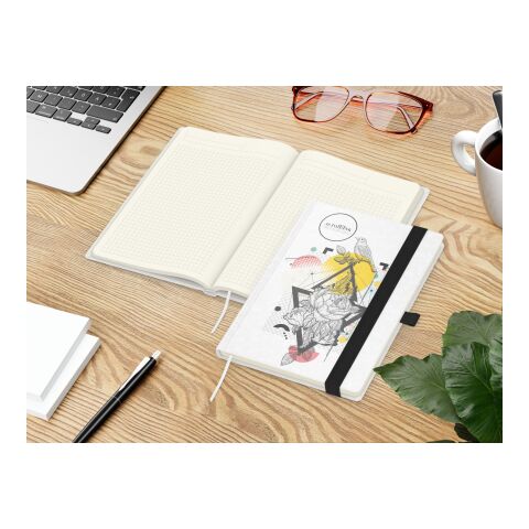 Notizbuch Match-Book Naturpapier-Hardcover individuell bedruckt Schwarz | DIN A5 | ohne Werbeanbringung | Weiß | Cremefarben/Winkelkaro