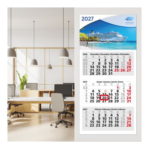 3-Monatskalender Mehrblock Medium Light 3 Werbung am Kopf Hellgrau | 330 × 695 mm | ohne Werbeanbringung