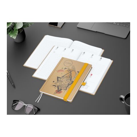 Wochenkalender vorne + Notizen hinten Match-Hybrid Papier-Hardcover Gelb | ohne Werbeanbringung | Naturpapier braun