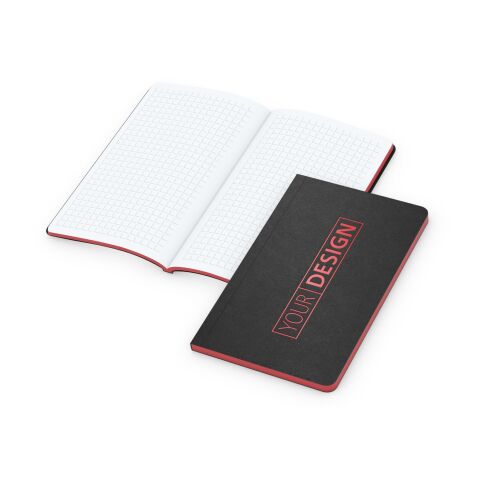 Notizbuch Tablet-Book Farbschnitt Naturkarton-Softcover schwarz Schwarz | 94 × 152 mm | ohne Werbeanbringung | rot/rot | 94 × 152 mm / Winkelkaro