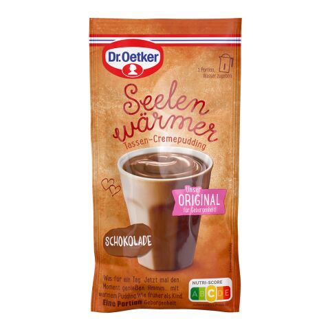 Dr. Oetker Tassenpudding in Werbeklappkarte Schoko