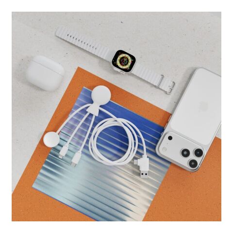 Xoopar Mr. Bio Long Multi-Kabel für Apple/Samsung Watch 1 Meter  Weiss | 1-farbiger Tampondruck | Seite 1 | Ø 23 mm